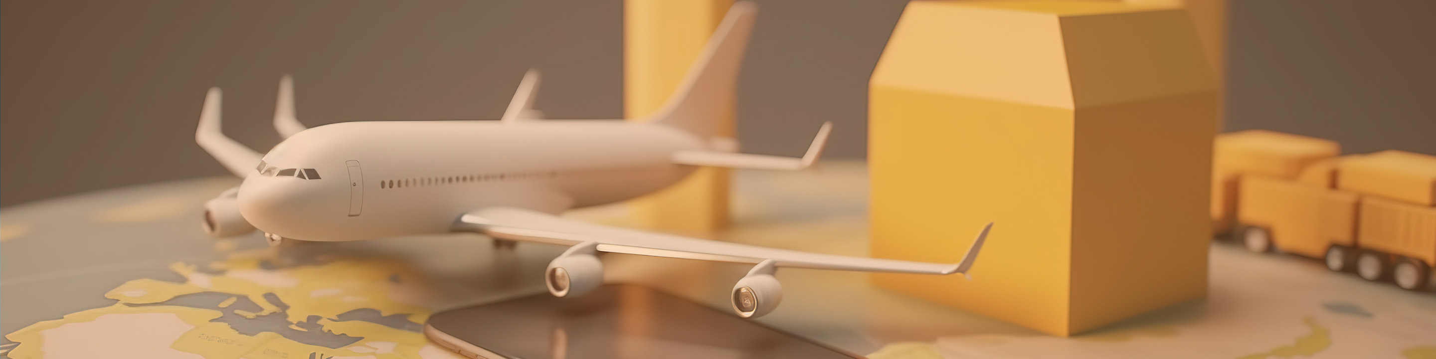 Official shipment artwork: plane, yellow parcels and delivery truck