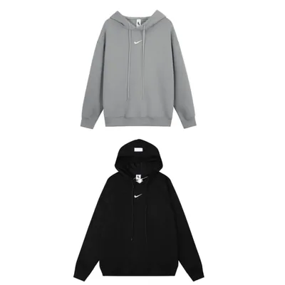 Grey and black hooded sweatshirts photographed flat
